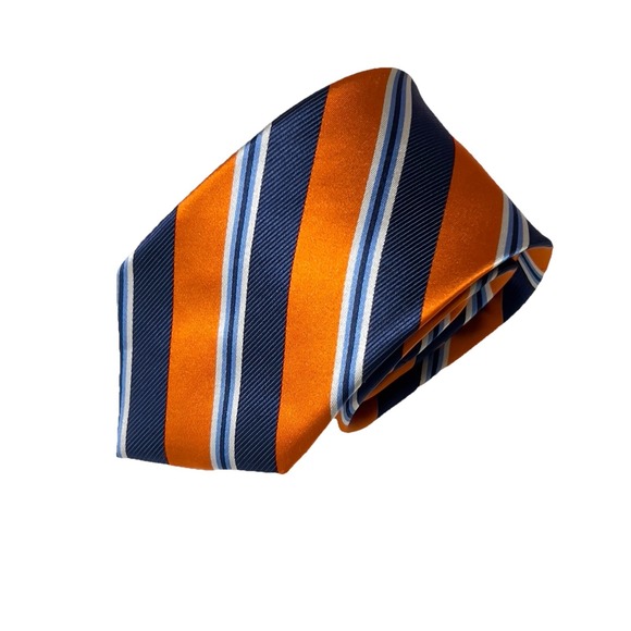 Nautica Silk Tie Orange Blue Stripe Preppy Yacht Club Coastal Americana Style - Picture 2 of 7